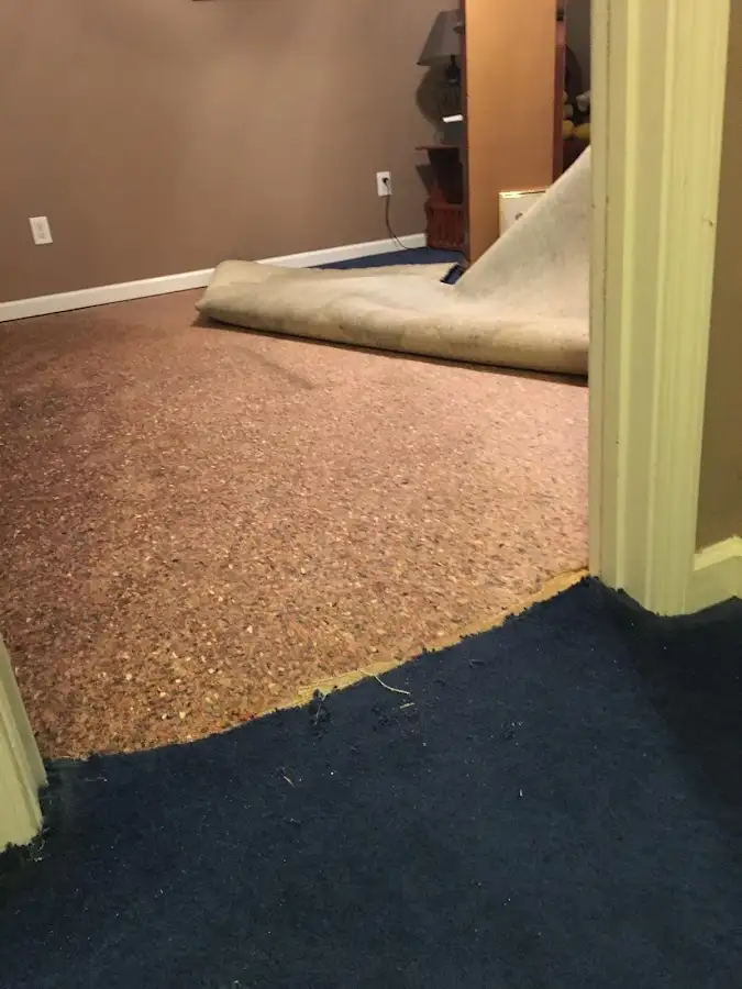 Carpet pad removal revealing water damage during Drying & Dehumidification in Fairbanks