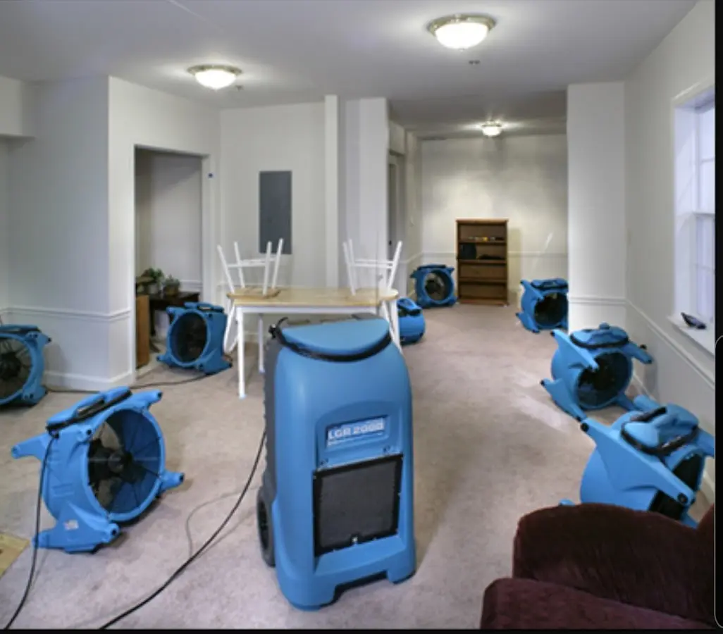 Air movers and dehumidifier setup for Water Damage Restoration in Fairbanks